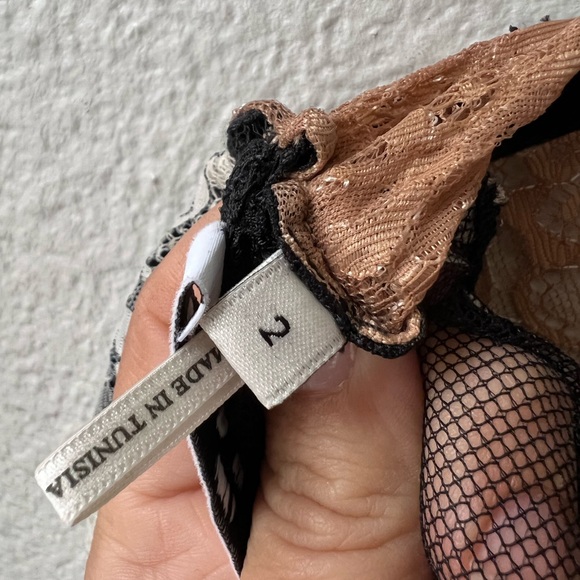 SANDRO PARIS lace overlay tan white black fitted midi dress womens 2 - Picture 8 of 8